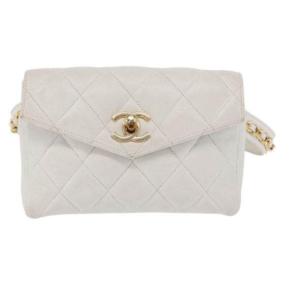 CHANEL Gürteltasche Lammleder Gold Weiß CC Auth bs33133