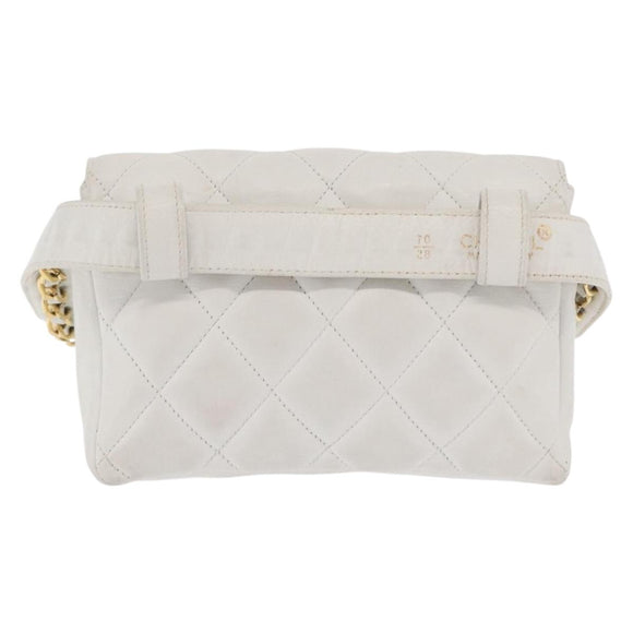 CHANEL Gürteltasche Lammleder Gold Weiß CC Auth bs33133