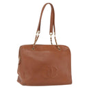 CHANEL Tote Bag Caviar Skin Brown Gold CC Auth bs33137-1
