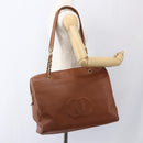 CHANEL Tote Bag Kaviaarleer Bruin Goud CC Auth bs33137-26