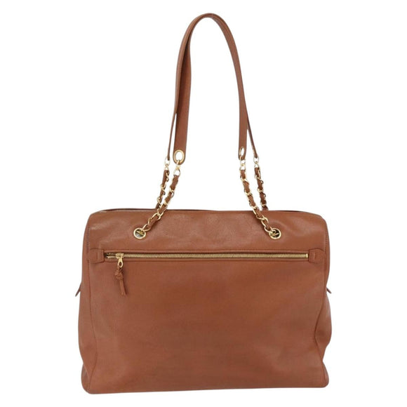 CHANEL Tote Bag Caviar Skin Brown Gold CC Auth bs33137