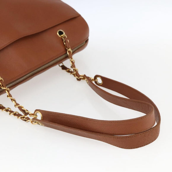 CHANEL Tote Bag Caviar Skin Brown Gold CC Auth bs33137
