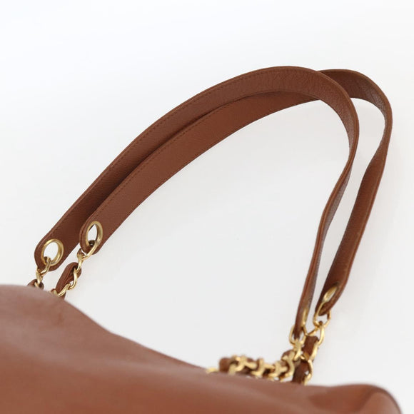CHANEL Tote Bag Caviar Skin Brown Gold CC Auth bs33137