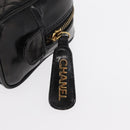 CHANEL Clutch Bag Patent leather Gold Black CC Auth bs33144-8