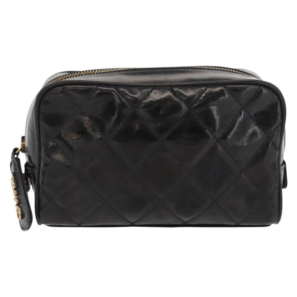 CHANEL Clutch Bag Patent leather Gold Black CC Auth bs33144