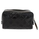 CHANEL Clutch Bag Patent leather Gold Black CC Auth bs33144-2