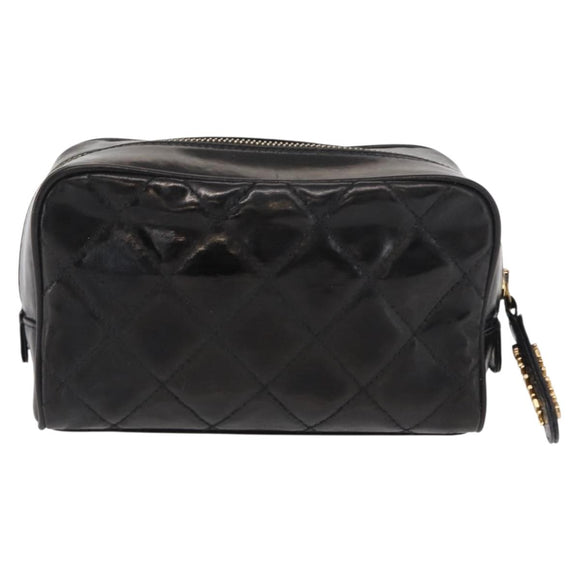 CHANEL Clutch Bag Patent leather Gold Black CC Auth bs33144