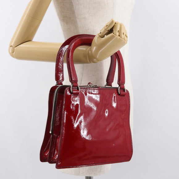 Miu Miu Hand Bag Patent leather Red Silver Auth bs33162