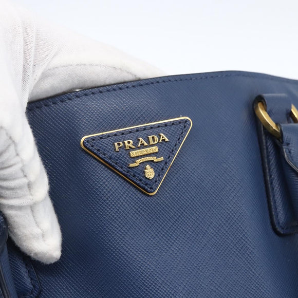 PRADA Handtasche Saffiano Leder Blau Gold Original bs33165