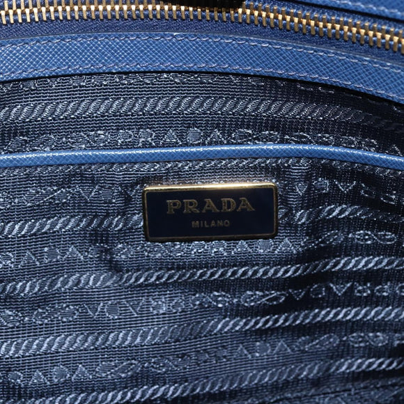 PRADA Handtasche Saffiano Leder Blau Gold Original bs33165