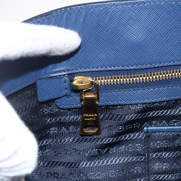 PRADA Handtasche Saffiano Leder Blau Gold Original bs33165