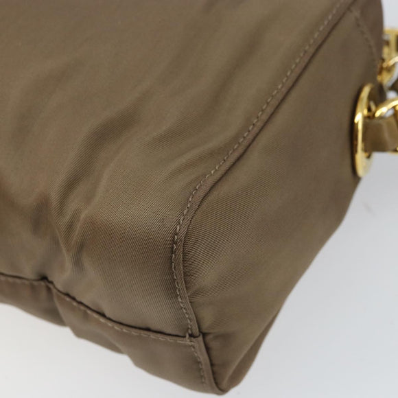 PRADA Chain Shoulder Bag Nylon Brown Gold Auth bs33167
