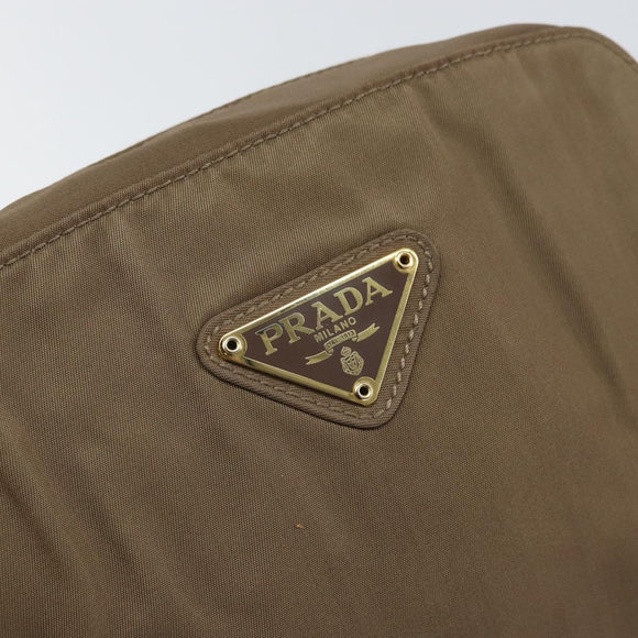 PRADA Chain Shoulder Bag Nylon Brown Gold Auth bs33167