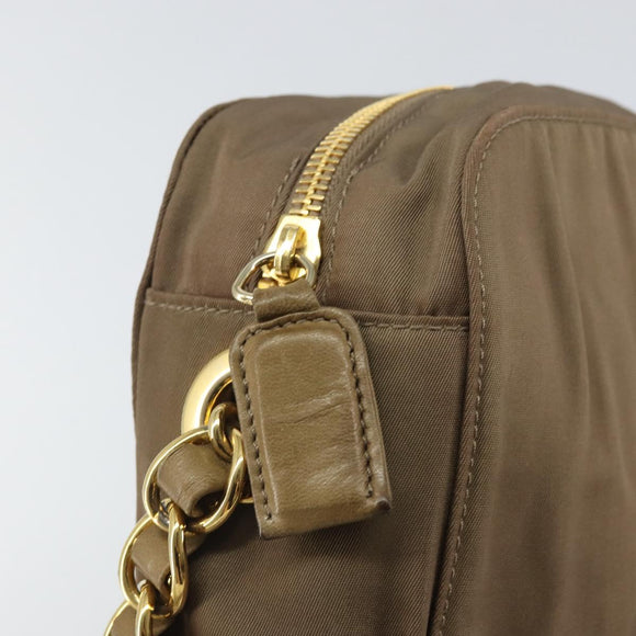 PRADA Chain Shoulder Bag Nylon Brown Gold Auth bs33167