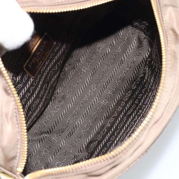 PRADA Chain Shoulder Bag Nylon Brown Gold Auth bs33167