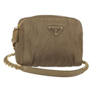 PRADA Chain Shoulder Bag Nylon Brown Gold Auth bs33167-1