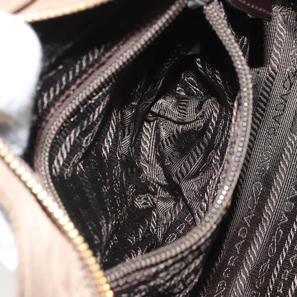 PRADA Chain Shoulder Bag Nylon Brown Gold Auth bs33167