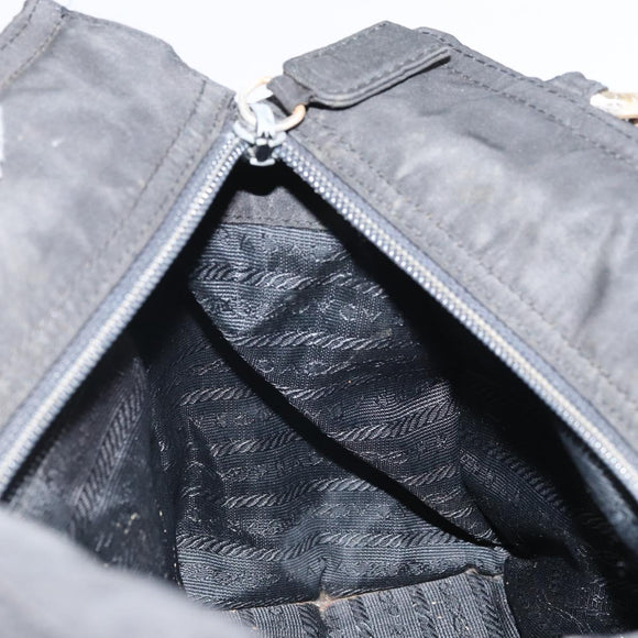 PRADA Hand Bag Nylon Black Silver Auth bs33168