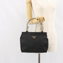 PRADA Hand Bag Nylon Black Silver Auth bs33168-23