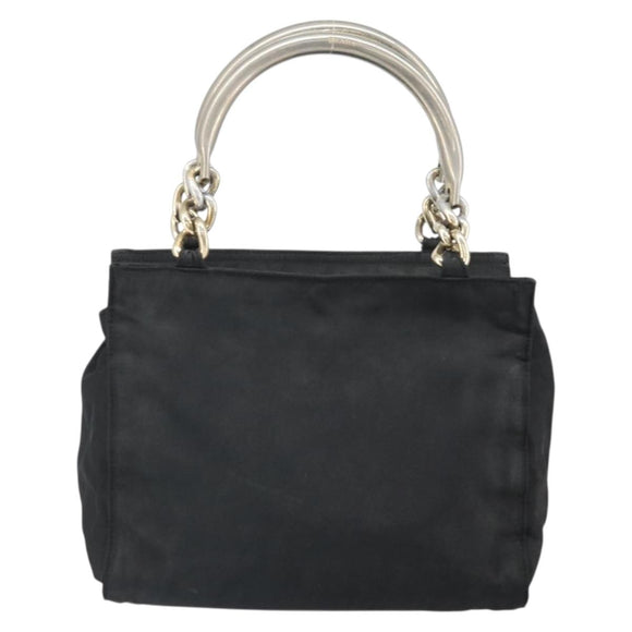 PRADA Hand Bag Nylon Black Silver Auth bs33168