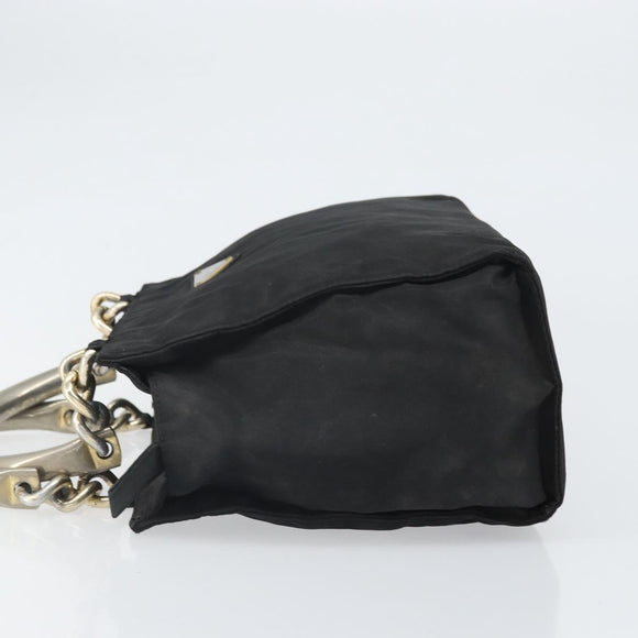 PRADA Hand Bag Nylon Black Silver Auth bs33168