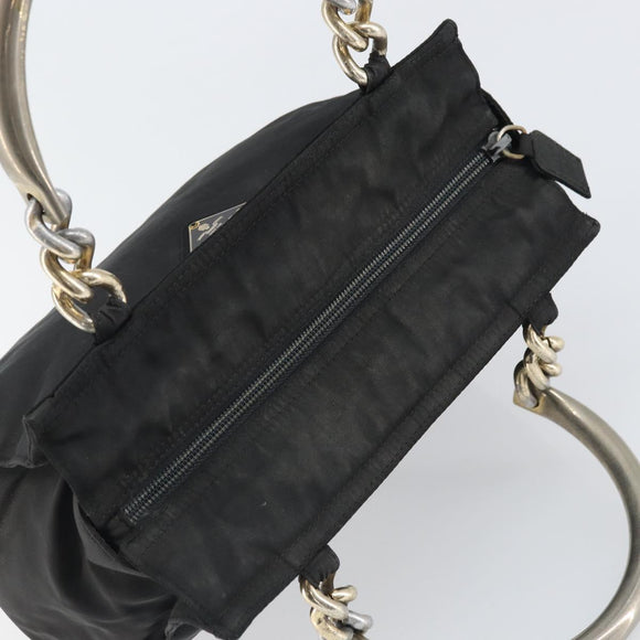 PRADA Hand Bag Nylon Black Silver Auth bs33168