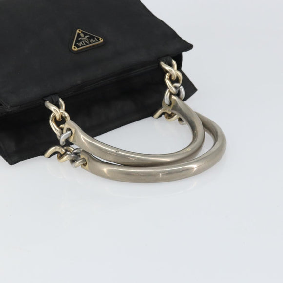 PRADA Hand Bag Nylon Black Silver Auth bs33168