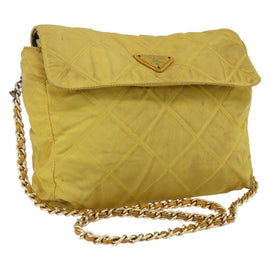 PRADA Chain Shoulder Bag Nylon Yellow Gold Auth bs33172