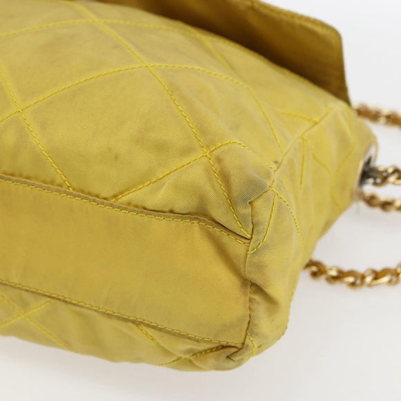 PRADA Chain Shoulder Bag Nylon Yellow Gold Auth bs33172