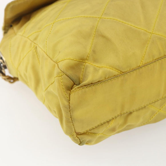 PRADA Chain Shoulder Bag Nylon Yellow Gold Auth bs33172