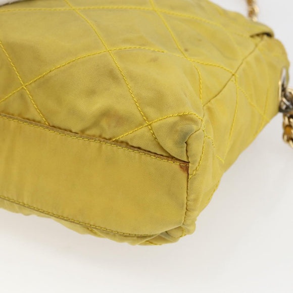 PRADA Chain Shoulder Bag Nylon Yellow Gold Auth bs33172