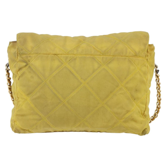 PRADA Chain Shoulder Bag Nylon Yellow Gold Auth bs33172