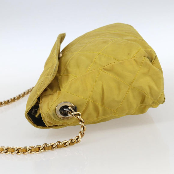 PRADA Chain Shoulder Bag Nylon Yellow Gold Auth bs33172