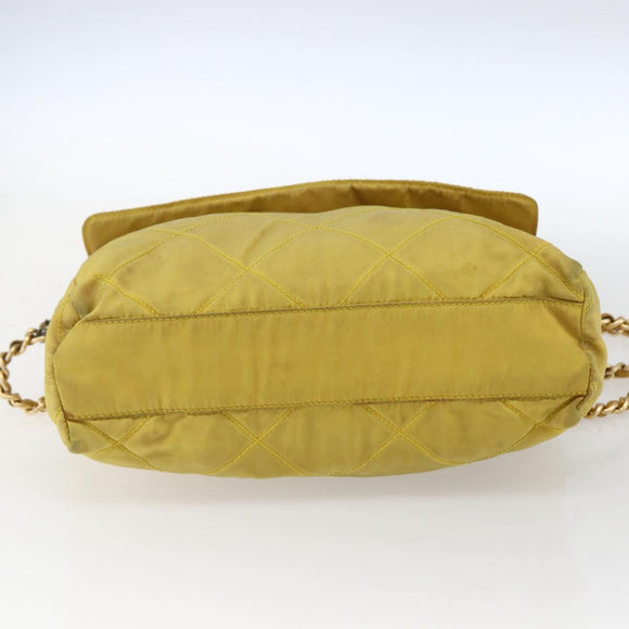 PRADA Chain Shoulder Bag Nylon Yellow Gold Auth bs33172