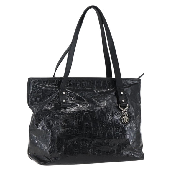 Salvatore Ferragamo Tote Bag Patent leather Black Silver Auth bs33176