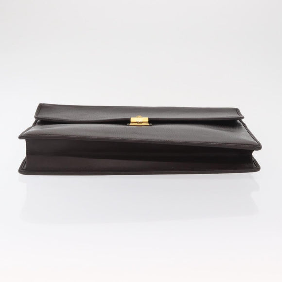 Gianni Versace Business Bag Leather Brown Gold Auth bs33178