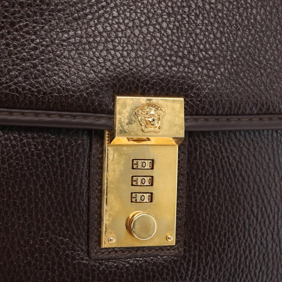 Gianni Versace Business Bag Leather Brown Gold Auth bs33178