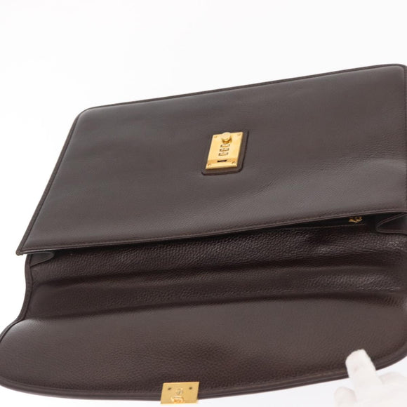 Gianni Versace Business Bag Leather Brown Gold Auth bs33178