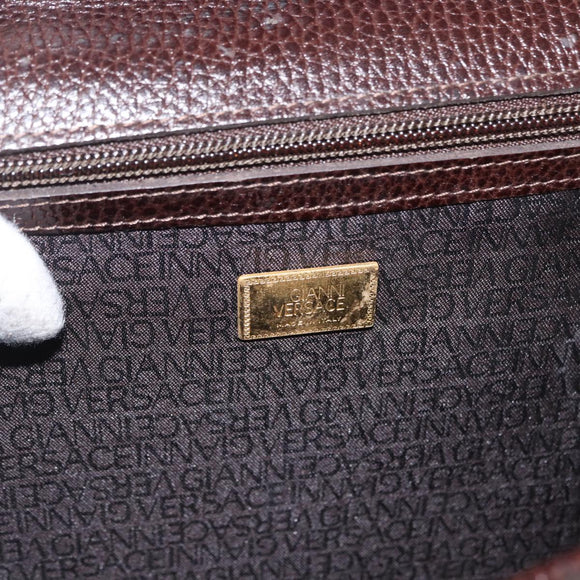 Gianni Versace Business Bag Leather Brown Gold Auth bs33178