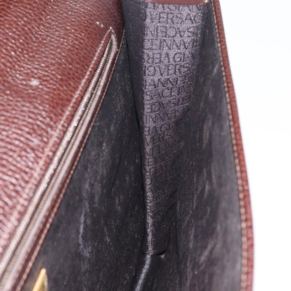 Gianni Versace Business Bag Leather Brown Gold Auth bs33178