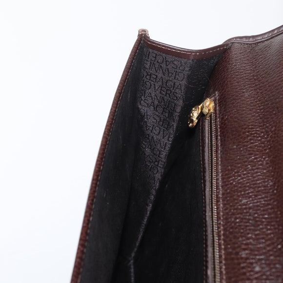 Gianni Versace Business Bag Leather Brown Gold Auth bs33178