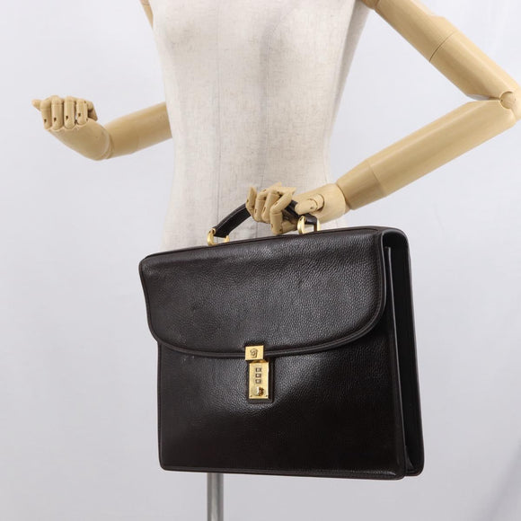 Gianni Versace Business Bag Leather Brown Gold Auth bs33178