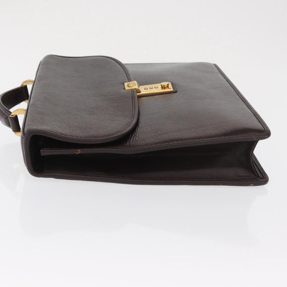 Gianni Versace Business Bag Leather Brown Gold Auth bs33178