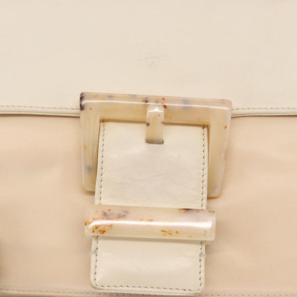 PRADA Schoudertas Nylon Beige Zilver Auth bs33180