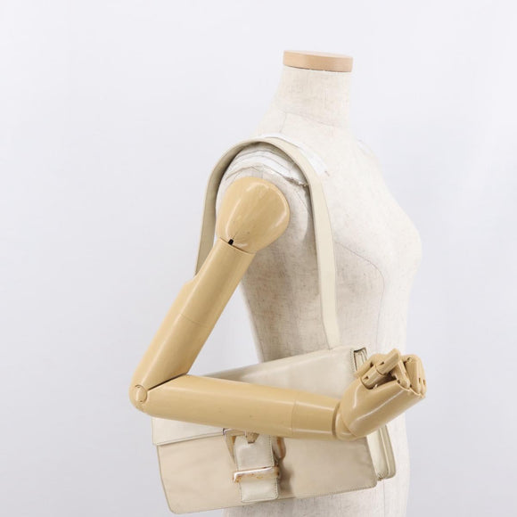 PRADA Schoudertas Nylon Beige Zilver Auth bs33180