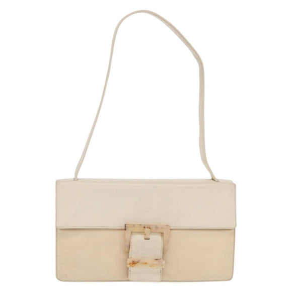 PRADA Schoudertas Nylon Beige Zilver Auth bs33180