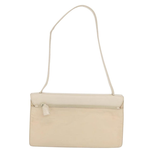 PRADA Schoudertas Nylon Beige Zilver Auth bs33180