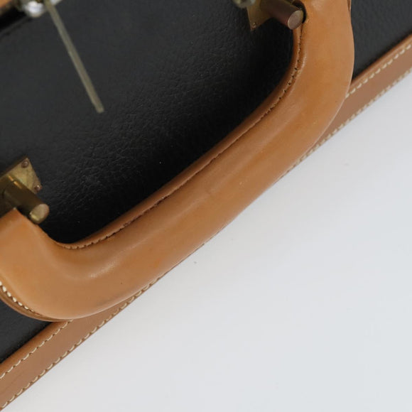 HERMES Trunk Leather Black Auth bs33187