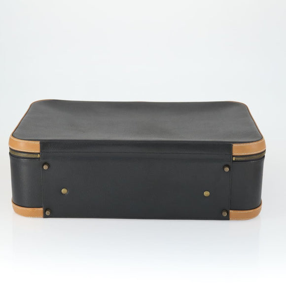 HERMES Trunk Leather Black Auth bs33187