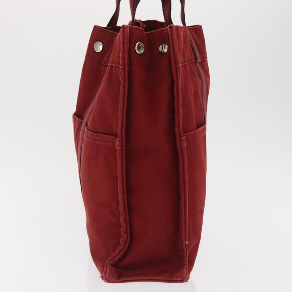 HERMES Deauville Hand Bag Canvas Red Silver Auth bs33188